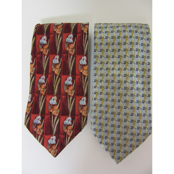 ERMENEGILDO ZEGNA Lot of 2 Floral and Geometric 3 1/2" Silk Made in Italy Ties - Picture 1 of 2